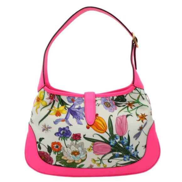 Gucci  Flora Jackie Medium Canvas Hobo Bag Pink 550152 - Picture 3 of 10